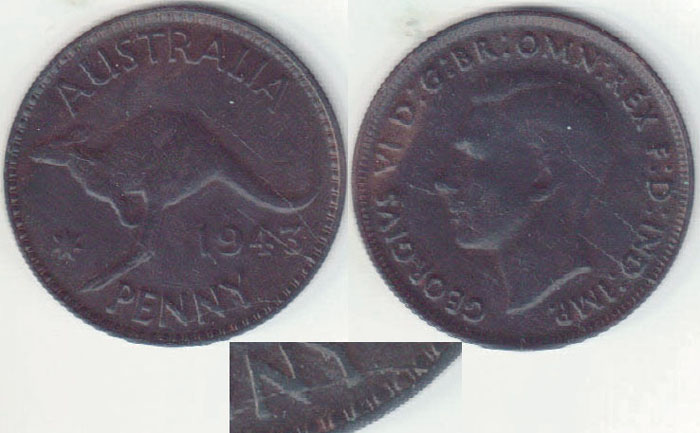 1943 Y. Australia Penny (die crack error) A001725